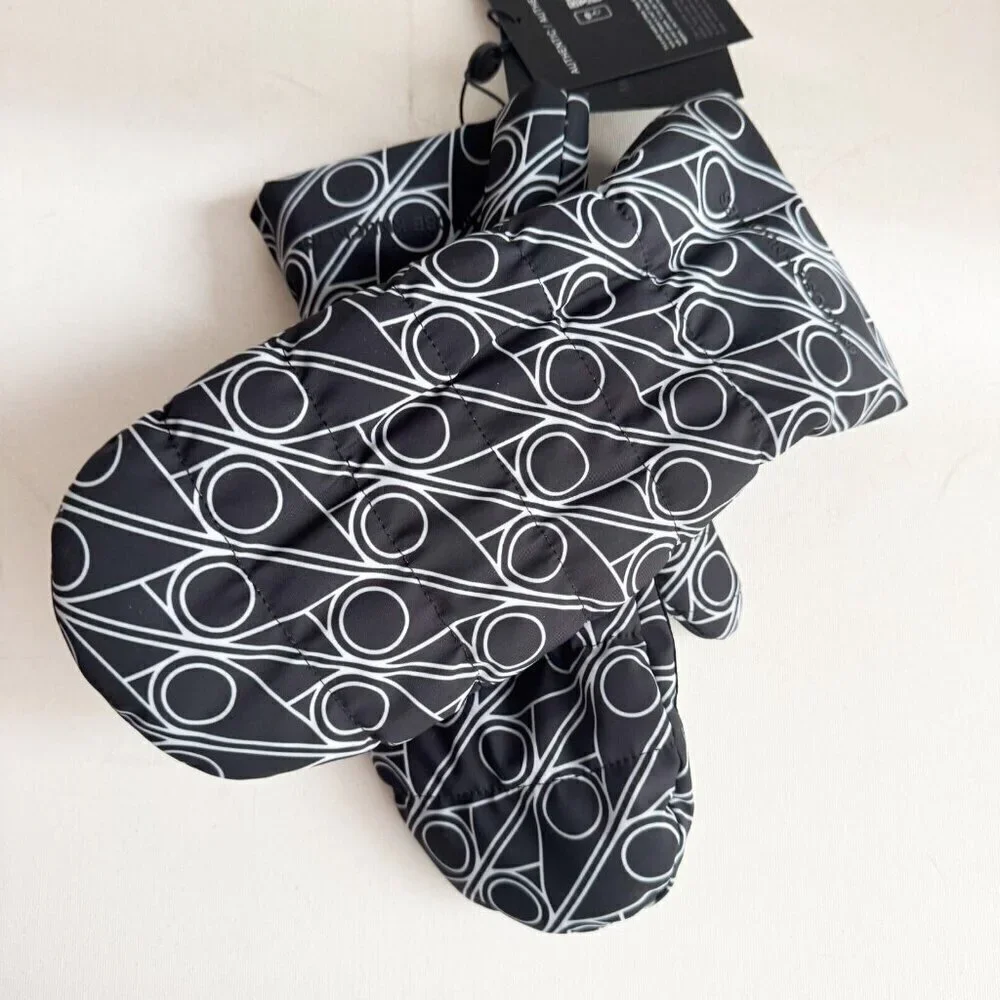 Moose Knuckles Nylon Down Filled Sidney  Mittens Black White  Geometric P  L/XL